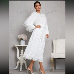 SHEIN 🤍 White, Button Front, Lantern Sleeve Dress• Medium 🤍